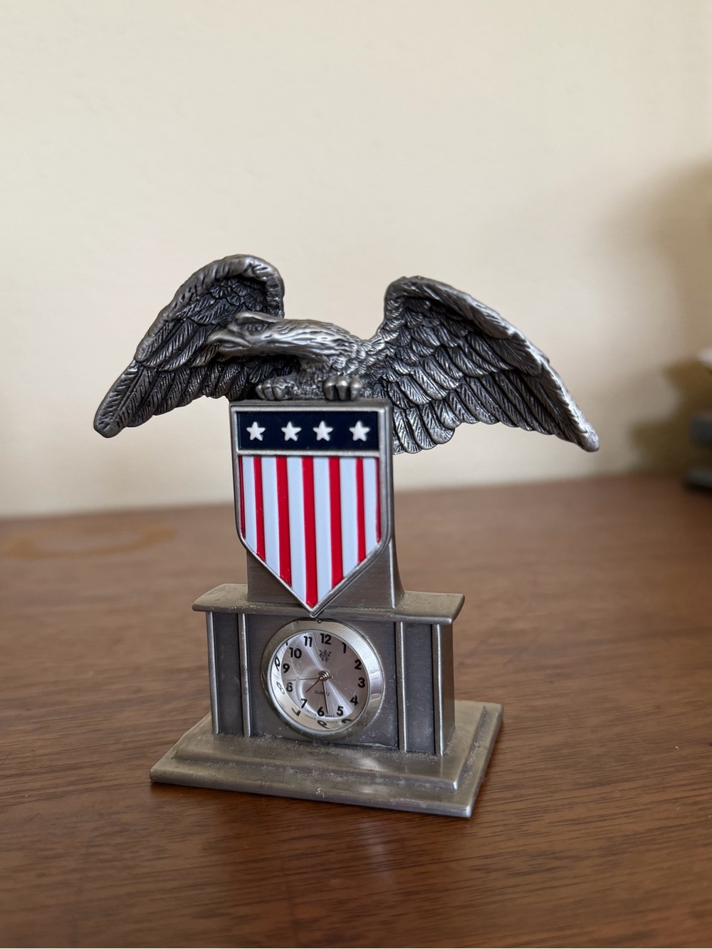 Vintage Metal Timex Waterbury Clock Co. Featuring American Flag and Bald Eagle